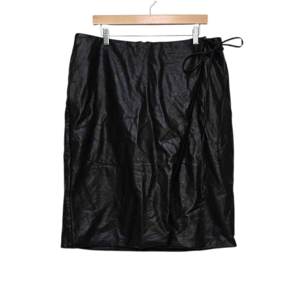 Maeve‎ Anthropologie Black Faux Leather Wrap Pencil Skirt Side Tie 1X Plus Size